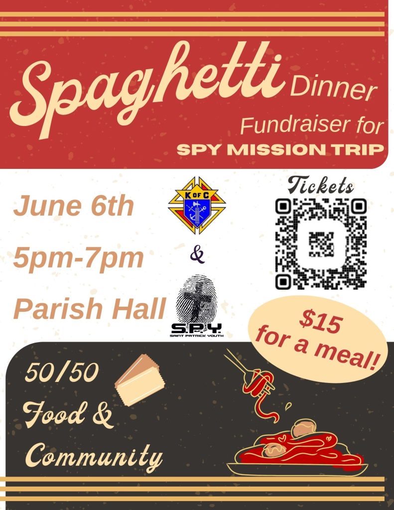 Spaghetti Dinner to support SPY summer 2026 Mission trip